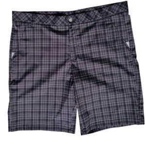 Men Size 40 FILA Sport Golf Black / Grey PLAID Checkered Flat Front Chino Shorts